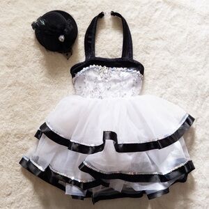 Elegant Black and White Kids Dance Costume Dress